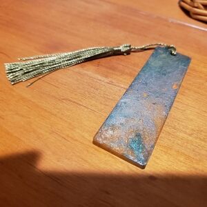 Green, Silver & Orange Epoxy Resin Bookmark • Handmade • Tassel